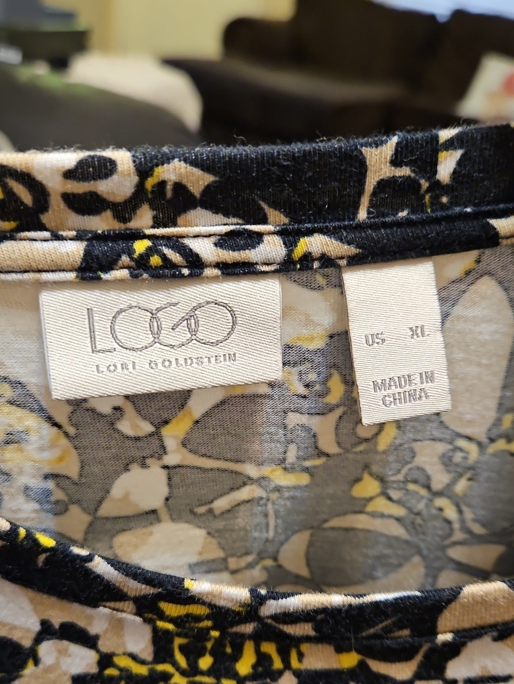 LOGO by Lori Goldstein Black, Cream & Yellow Floral-Print Tunic W/ Pockets - Picture 6 of 7